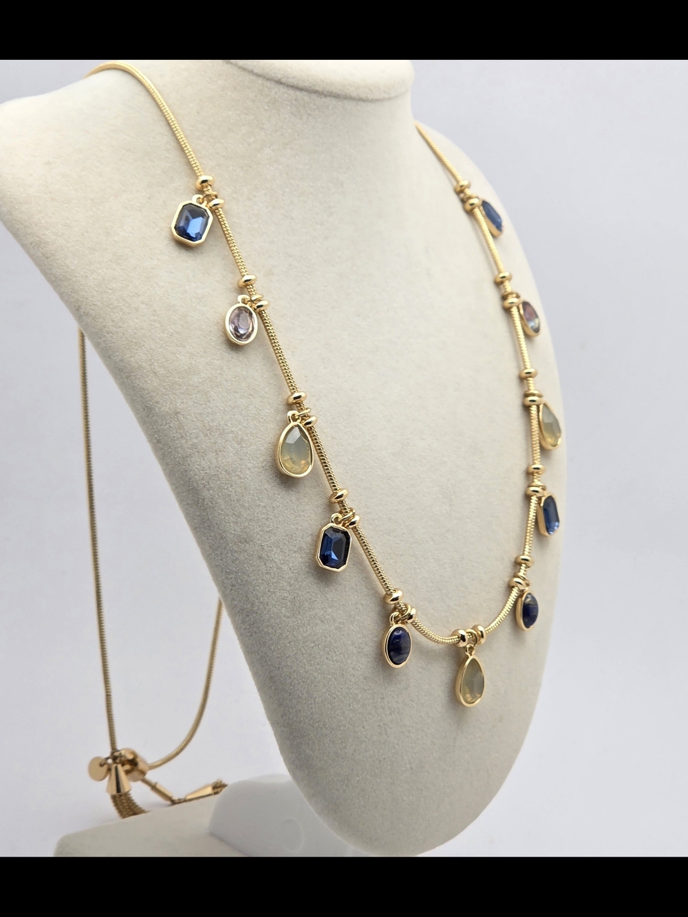 ​Halogen Gold Tone Multi-Stone Station Tassel Necklace - 28"
